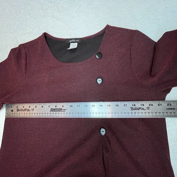 Yushi Womens Loose Fit Tunic Top Button-Detail Long Sleeve Large Maroon Black - Picture 5 of 7